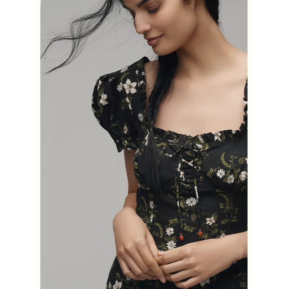 NWT Anthropologie Dress Floral Midi Linen Size Medium - Picture 13 of 14